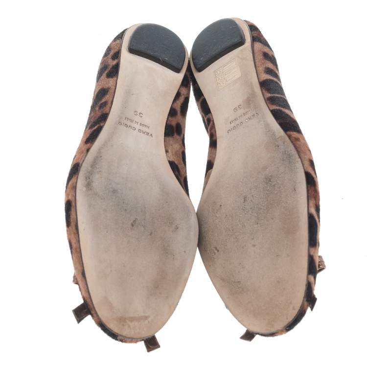 Pre Owned Dolce & Gabbana Brown Leopard Print Calf Hair Ballet Flats Size 39