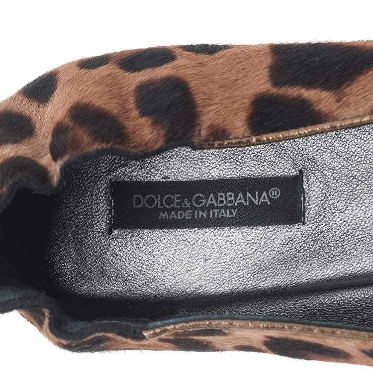 Pre Owned Dolce & Gabbana Brown Leopard Print Calf Hair Ballet Flats Size 39