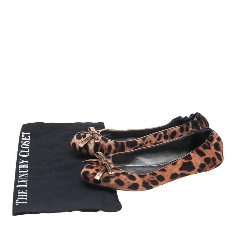 Pre Owned Dolce & Gabbana Brown Leopard Print Calf Hair Ballet Flats Size 39