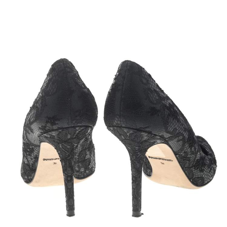 Pre Owned Dolce & Gabbana Black Lace Pointed Toe Pumps Size 36