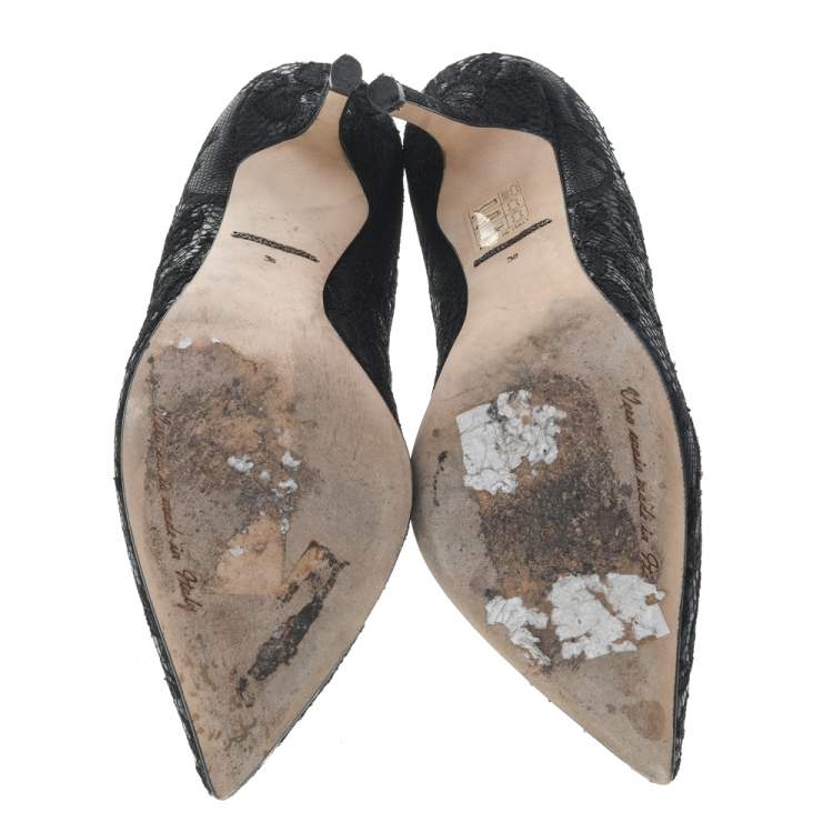Pre Owned Dolce & Gabbana Black Lace Pointed Toe Pumps Size 36