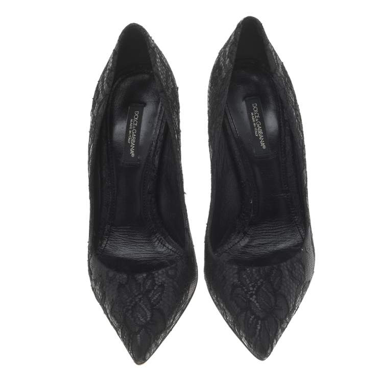 Pre Owned Dolce & Gabbana Black Lace Pointed Toe Pumps Size 36