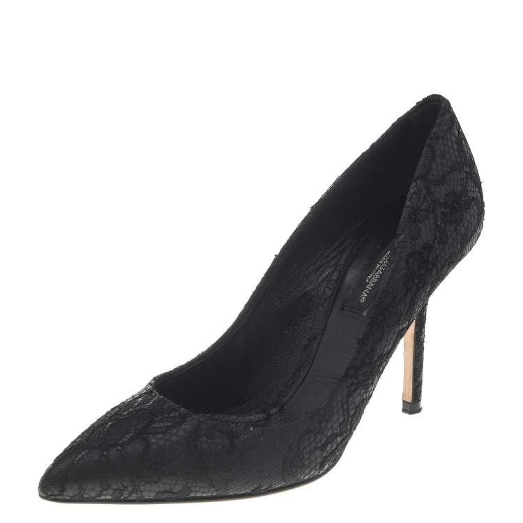 Pre Owned Dolce & Gabbana Black Lace Pointed Toe Pumps Size 36