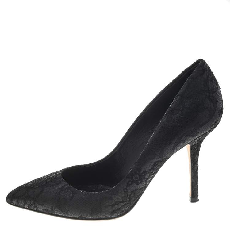 Pre Owned Dolce & Gabbana Black Lace Pointed Toe Pumps Size 36