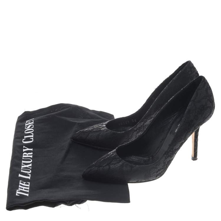 Pre Owned Dolce & Gabbana Black Lace Pointed Toe Pumps Size 36