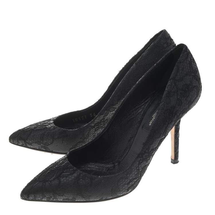 Pre Owned Dolce & Gabbana Black Lace Pointed Toe Pumps Size 36