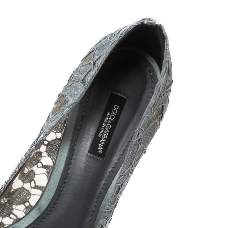 Pre Owned Dolce & Gabbana Grey Taormina Lace Crystal Embellished Bellucci Pumps Size 39.5