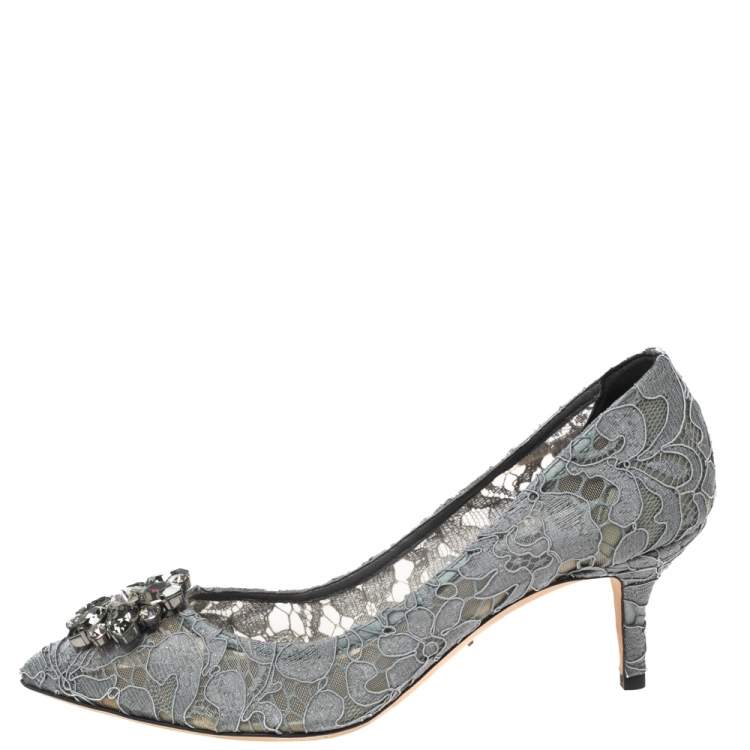 Dolce & Gabbana Grey Taormina Lace Crystal Embellished Bellucci Pumps Size   Dolce & Gabbana | TLC