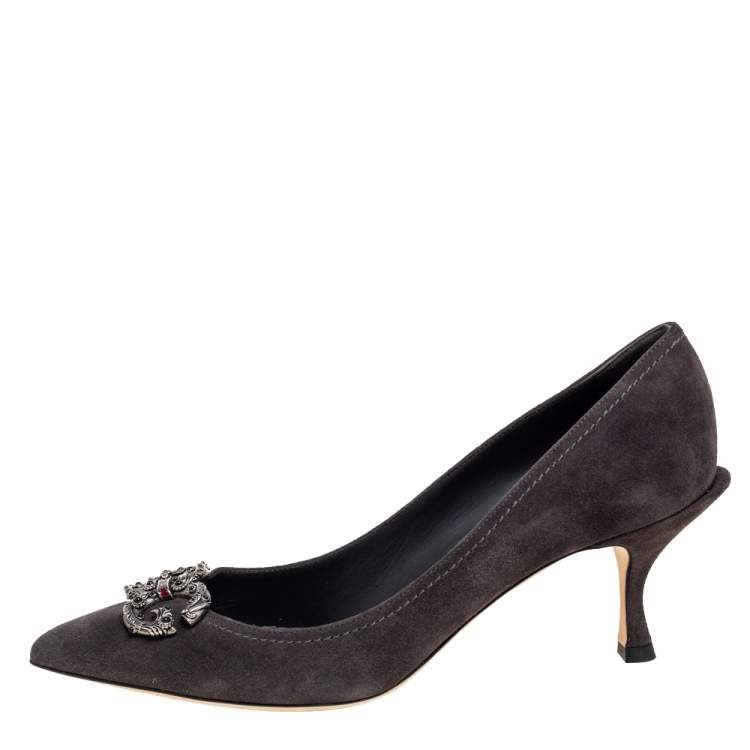 Pre Owned Dolce & Gabbana Grey Suede DG Amore Pointed Toe Pumps Size 40