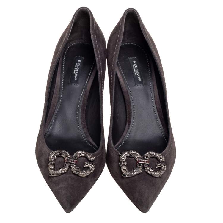 Pre Owned Dolce & Gabbana Grey Suede DG Amore Pointed Toe Pumps Size 40