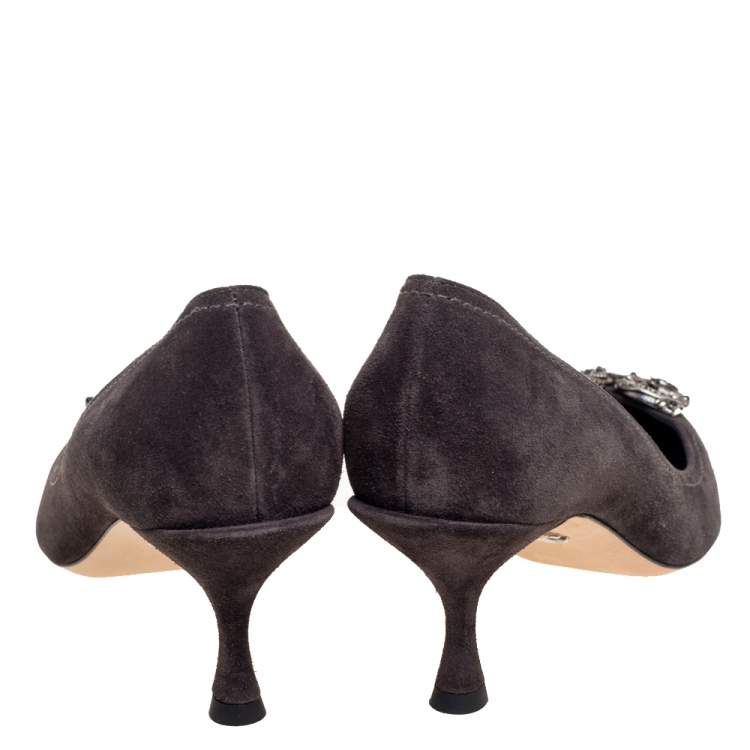 Pre Owned Dolce & Gabbana Grey Suede DG Amore Pointed Toe Pumps Size 40