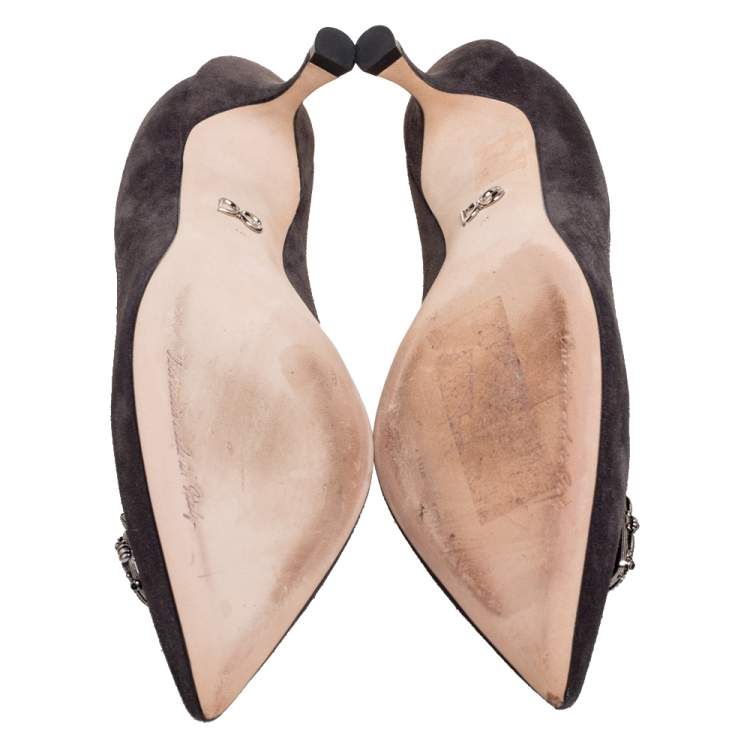 Pre Owned Dolce & Gabbana Grey Suede DG Amore Pointed Toe Pumps Size 40