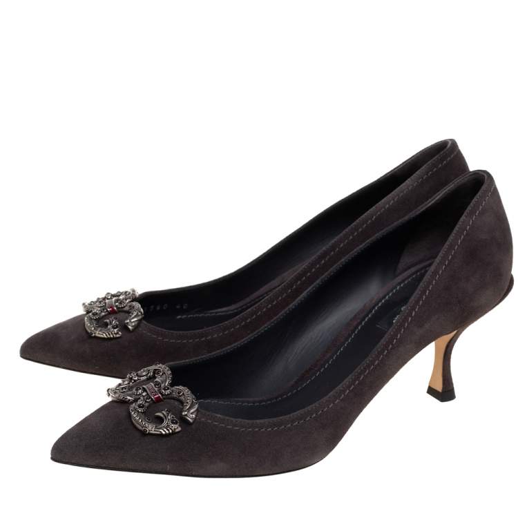 Pre Owned Dolce & Gabbana Grey Suede DG Amore Pointed Toe Pumps Size 40