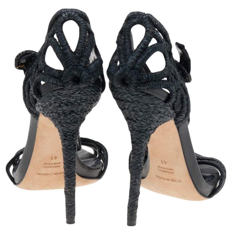 Pre Owned Dolce & Gabbana Black Fabric T-Strap Sandals Size 41
