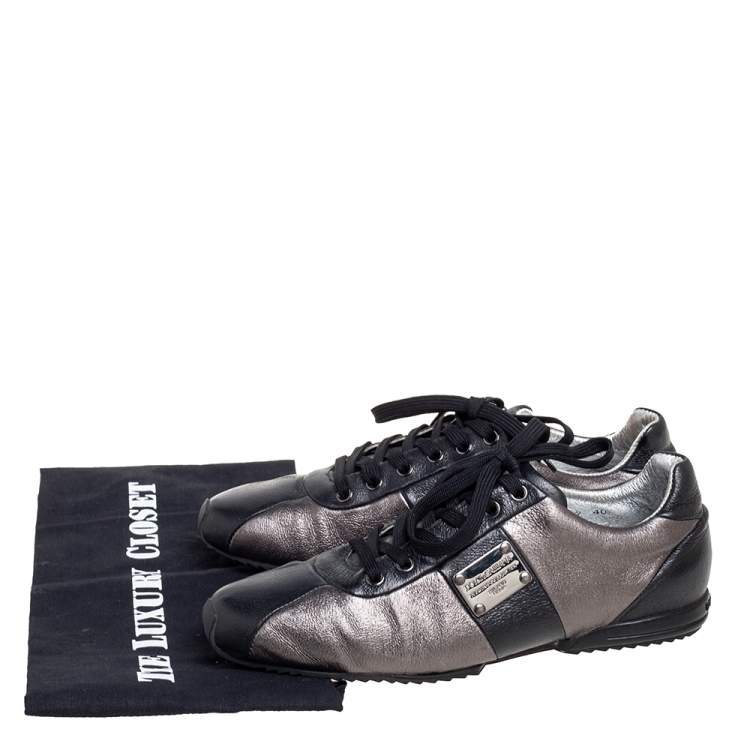 مملوكة مسبقًا Dolce & Gabbana Black/Metallic Leather Low Top Sneakers Size 40