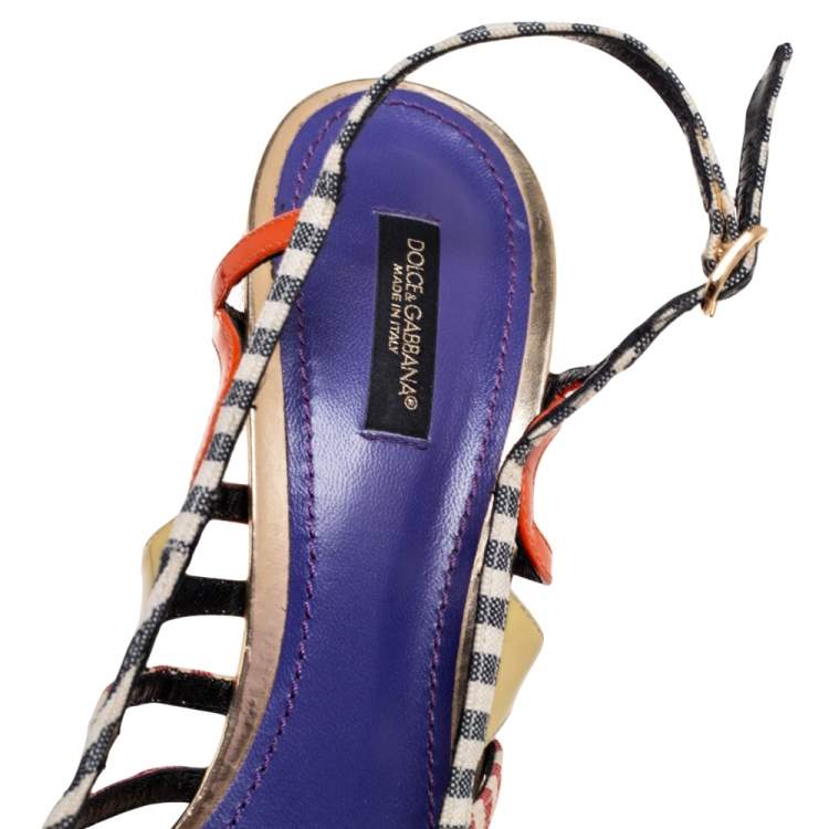 Pre Owned Dolce & Gabbana Multicolor Python Embossed Leather And Pony Hair Strappy Platform Sandals Size 40