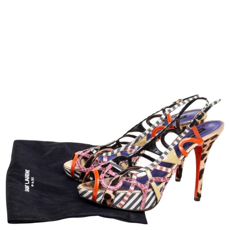 Pre Owned Dolce & Gabbana Multicolor Python Embossed Leather And Pony Hair Strappy Platform Sandals Size 40