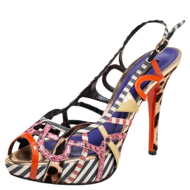 Pre Owned Dolce & Gabbana Multicolor Python Embossed Leather And Pony Hair Strappy Platform Sandals Size 40