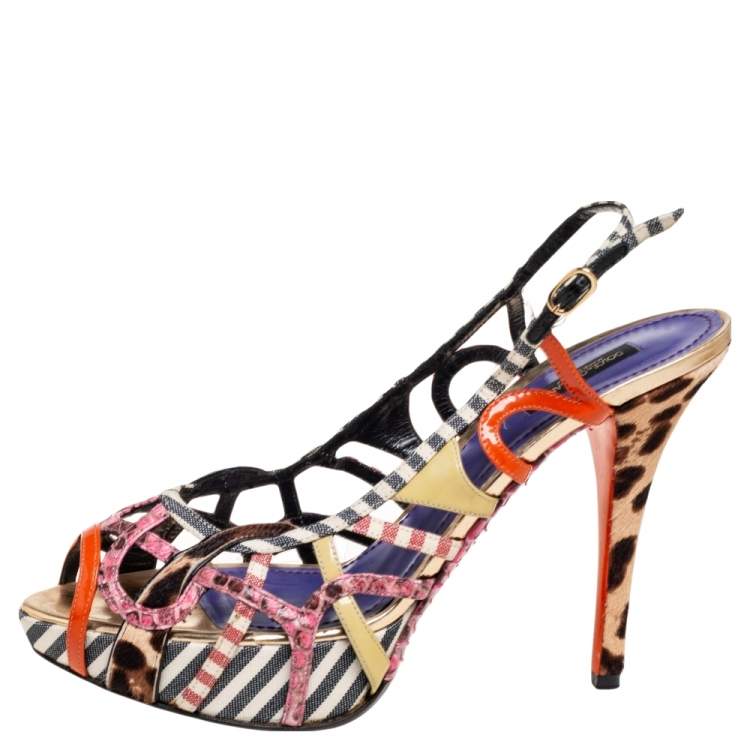 Pre Owned Dolce & Gabbana Multicolor Python Embossed Leather And Pony Hair Strappy Platform Sandals Size 40