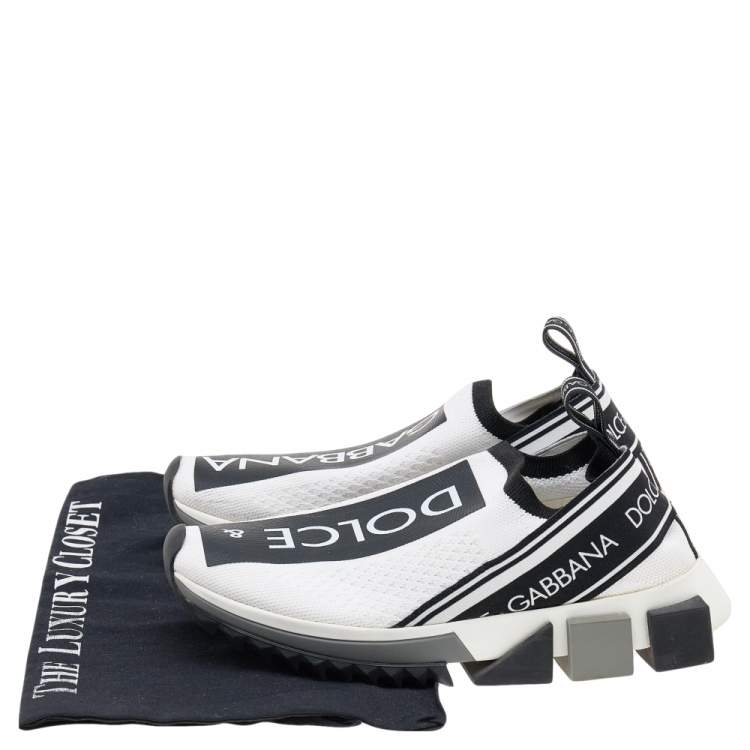 Pre Owned Dolce & Gabbana Black/White Knit Fabric Sorrento Slip On Sneakers Size 35