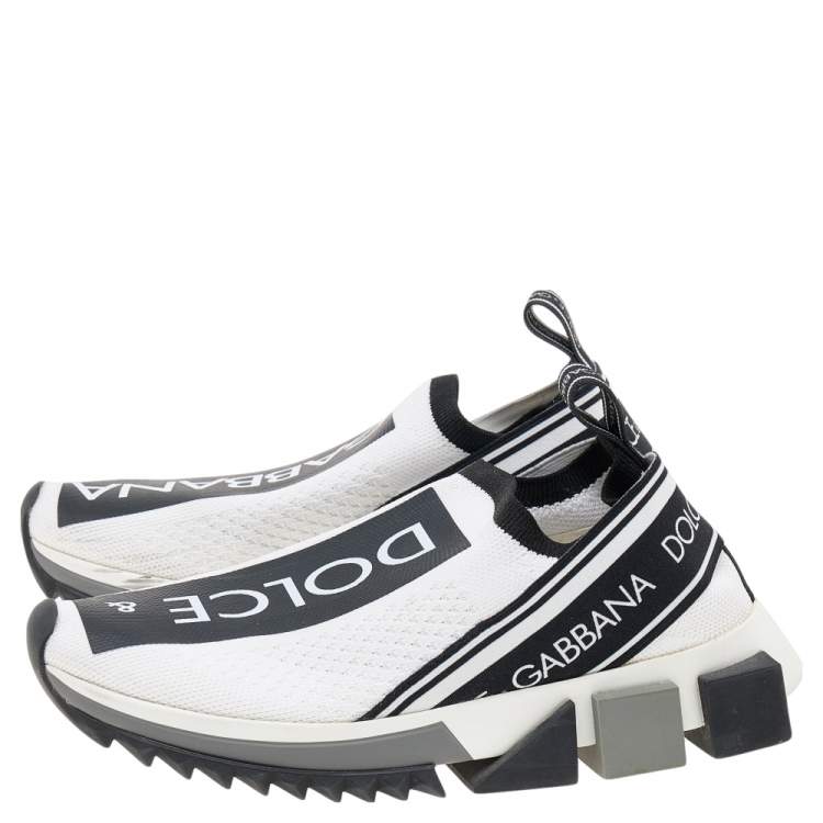 Pre Owned Dolce & Gabbana Black/White Knit Fabric Sorrento Slip On Sneakers Size 35