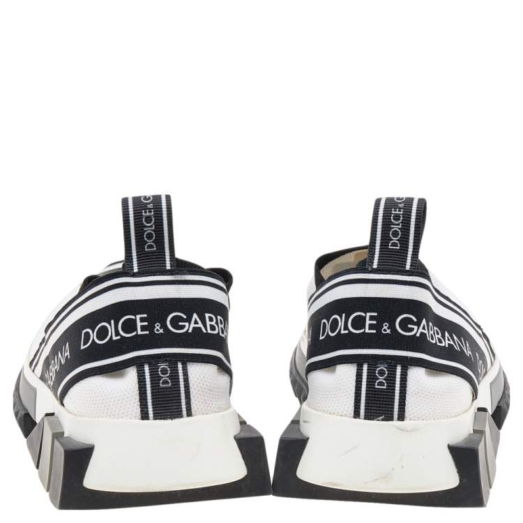 Pre Owned Dolce & Gabbana Black/White Knit Fabric Sorrento Slip On Sneakers Size 35