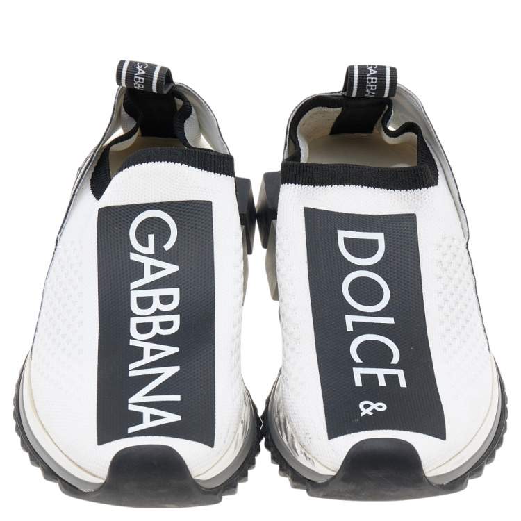 Pre Owned Dolce & Gabbana Black/White Knit Fabric Sorrento Slip On Sneakers Size 35