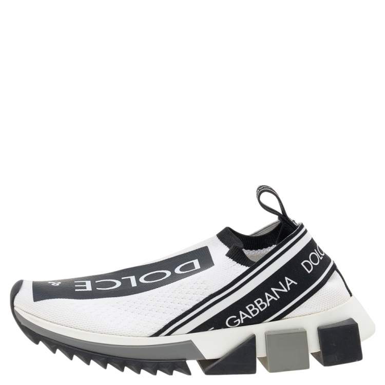 Pre Owned Dolce & Gabbana Black/White Knit Fabric Sorrento Slip On Sneakers Size 35