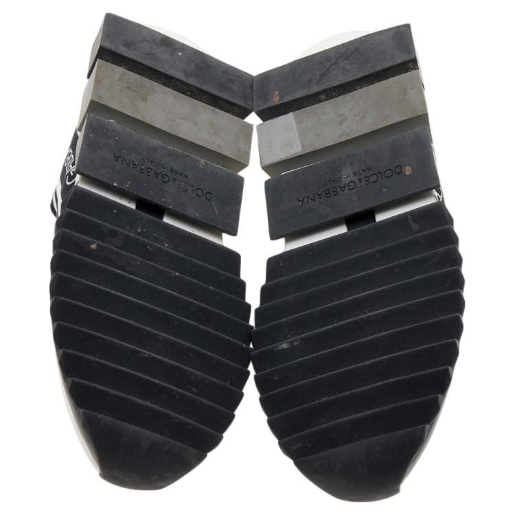 Pre Owned Dolce & Gabbana Black/White Knit Fabric Sorrento Slip On Sneakers Size 35
