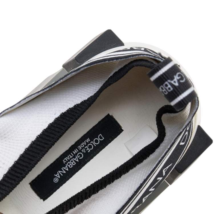 Pre Owned Dolce & Gabbana Black/White Knit Fabric Sorrento Slip On Sneakers Size 35