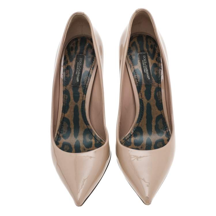 Pre Owned Dolce & Gabbana Beige Patent Leather Pointed Toe Pumps Size 37.5