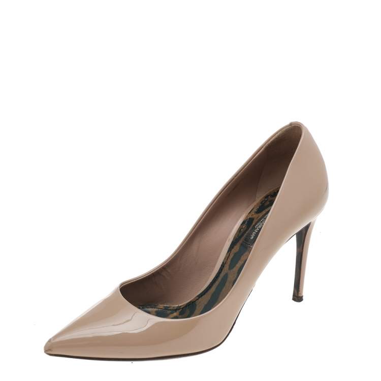 Pre Owned Dolce & Gabbana Beige Patent Leather Pointed Toe Pumps Size 37.5