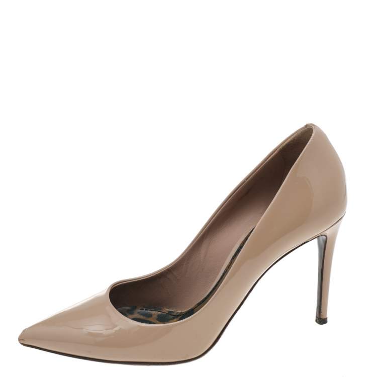 Pre Owned Dolce & Gabbana Beige Patent Leather Pointed Toe Pumps Size 37.5