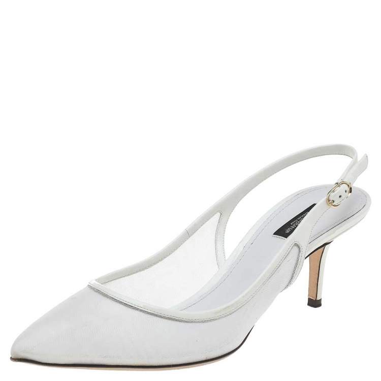 Pre Owned Dolce & Gabbana White Mesh And Patent Leather Slingback Sandals Size 41