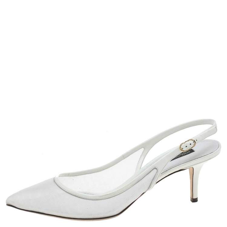 Pre Owned Dolce & Gabbana White Mesh And Patent Leather Slingback Sandals Size 41