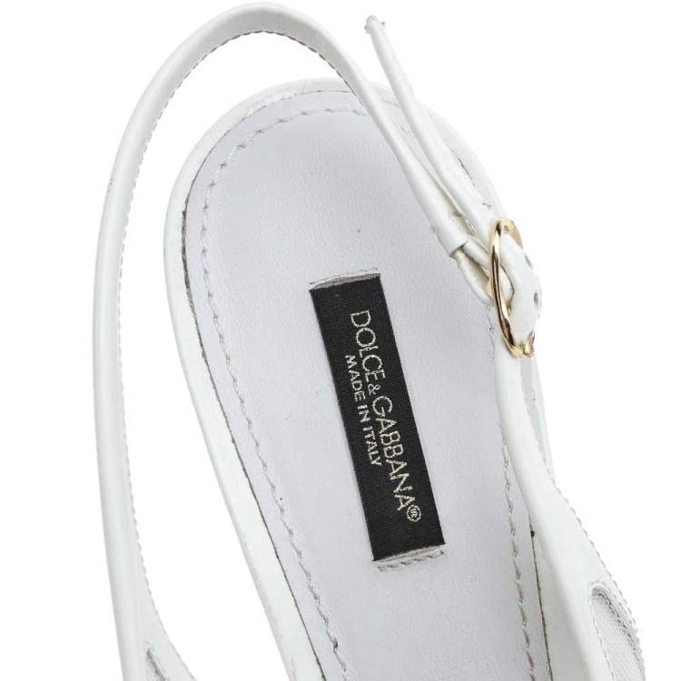 Pre Owned Dolce & Gabbana White Mesh And Patent Leather Slingback Sandals Size 41