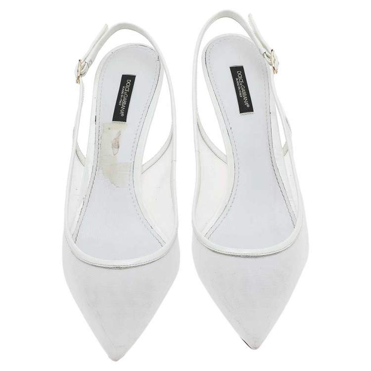 Pre Owned Dolce & Gabbana White Mesh And Patent Leather Slingback Sandals Size 41