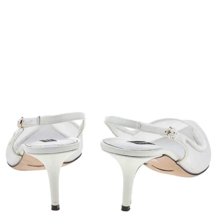 Pre Owned Dolce & Gabbana White Mesh And Patent Leather Slingback Sandals Size 41
