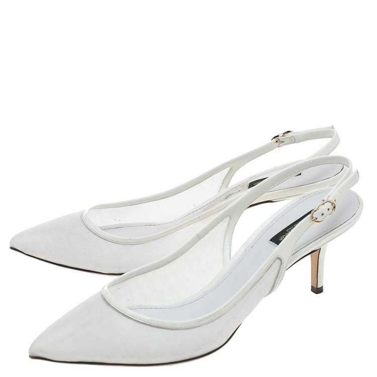 Pre Owned Dolce & Gabbana White Mesh And Patent Leather Slingback Sandals Size 41