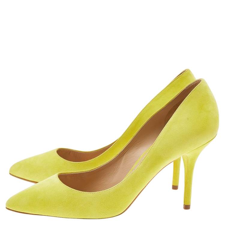 Pre Owned Dolce & Gabbana Neon Green Suede Pointed Toe Pumps Size 38