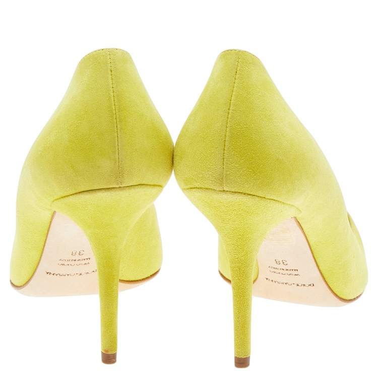 Pre Owned Dolce & Gabbana Neon Green Suede Pointed Toe Pumps Size 38