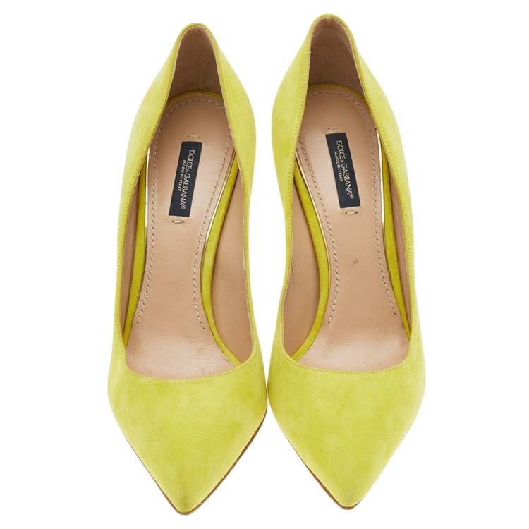 Pre Owned Dolce & Gabbana Neon Green Suede Pointed Toe Pumps Size 38