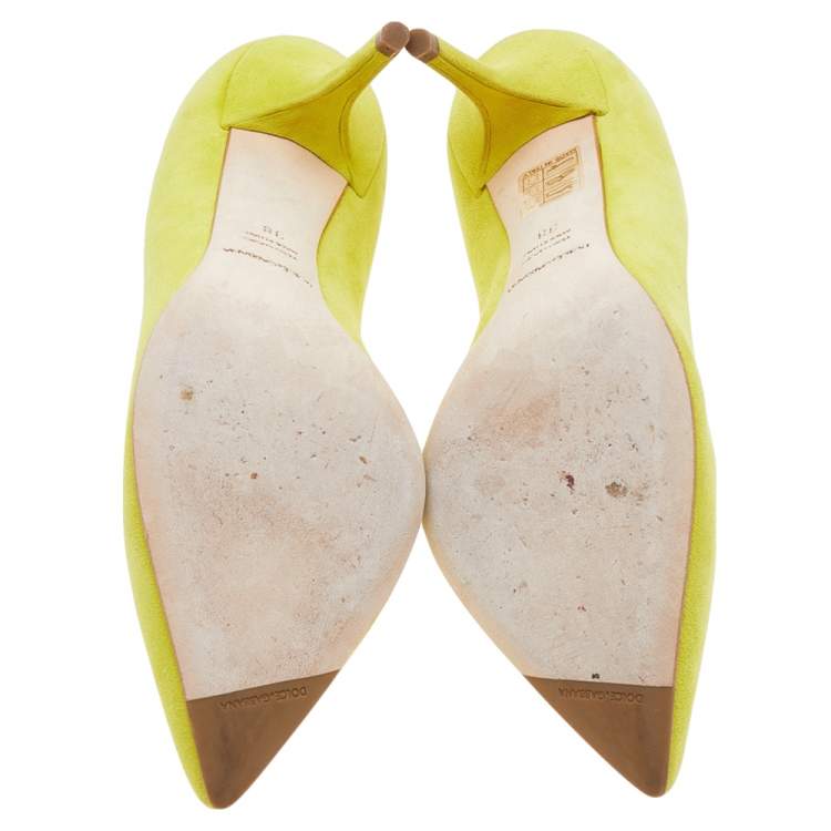 Pre Owned Dolce & Gabbana Neon Green Suede Pointed Toe Pumps Size 38
