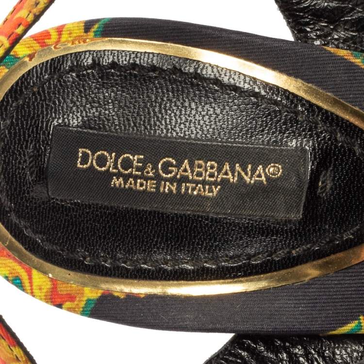 Pre Owned Dolce & Gabbana Multicolor Canvas Embellished T-Strap Sandals Size 36
