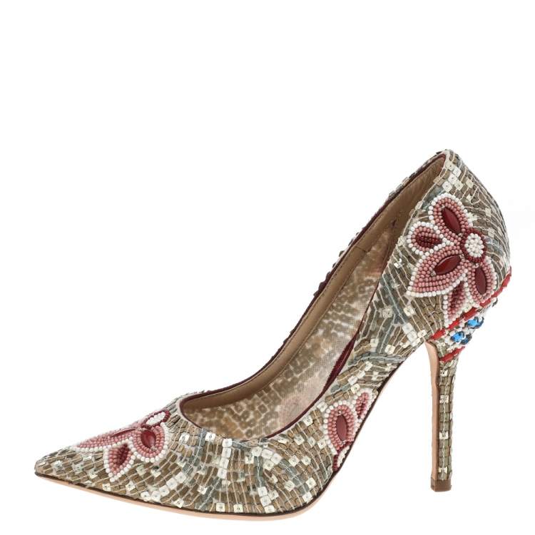 Pre Owned Dolce & Gabbana Multicolor Beads And Sequins Embellished Pointed Toe Pumps Size 36.5