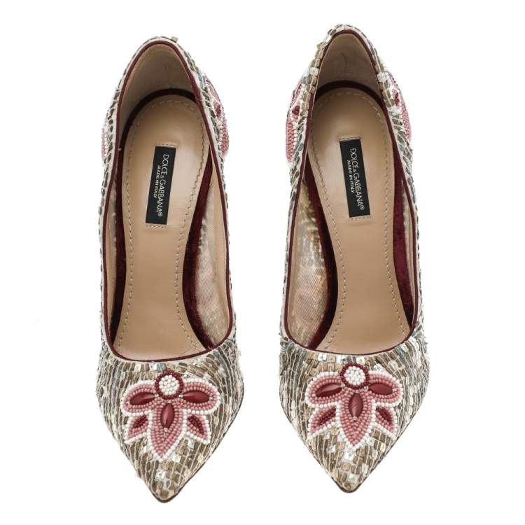 Pre Owned Dolce & Gabbana Multicolor Beads And Sequins Embellished Pointed Toe Pumps Size 36.5