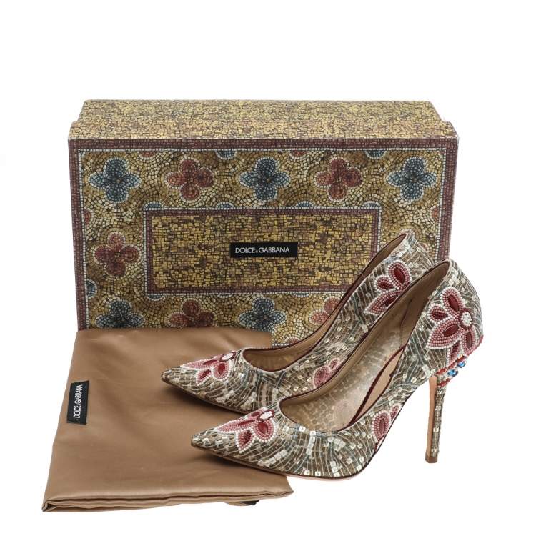 Pre Owned Dolce & Gabbana Multicolor Beads And Sequins Embellished Pointed Toe Pumps Size 36.5