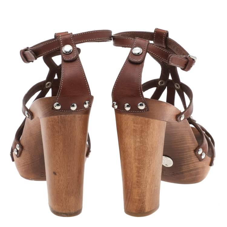 Pre Owned Dolce & Gabbana Brown Leather Strappy Sandals Size 39