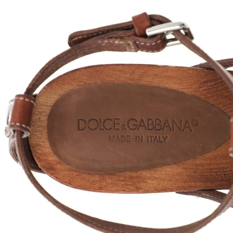 Pre Owned Dolce & Gabbana Brown Leather Strappy Sandals Size 39