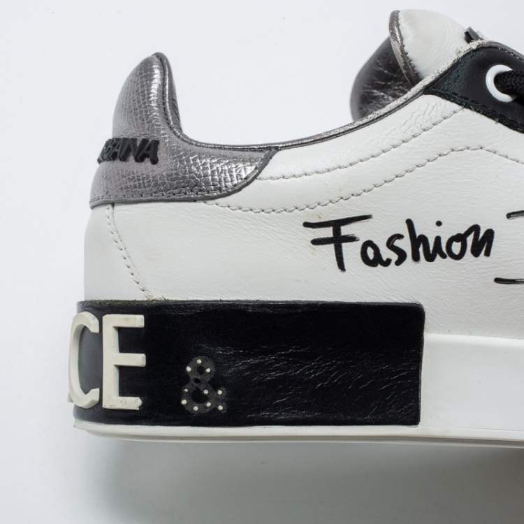 Pre Owned Dolce & Gabbana White Leather Wow Embellished Low-Top Sneakers Size 38.5